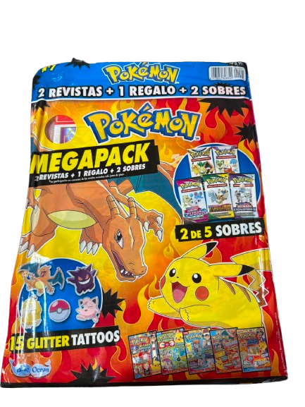 MegaPack Pokémon Nº7 – 2 Revistas + 1 Regalo + 15 Glitter Tattos