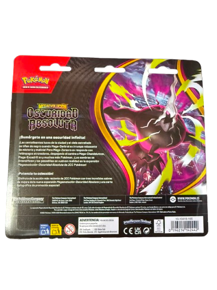 Blíster Pokémon Megaevolución: Oscuridad Absoluta | 3 Sobres + Promo Binacle | Español